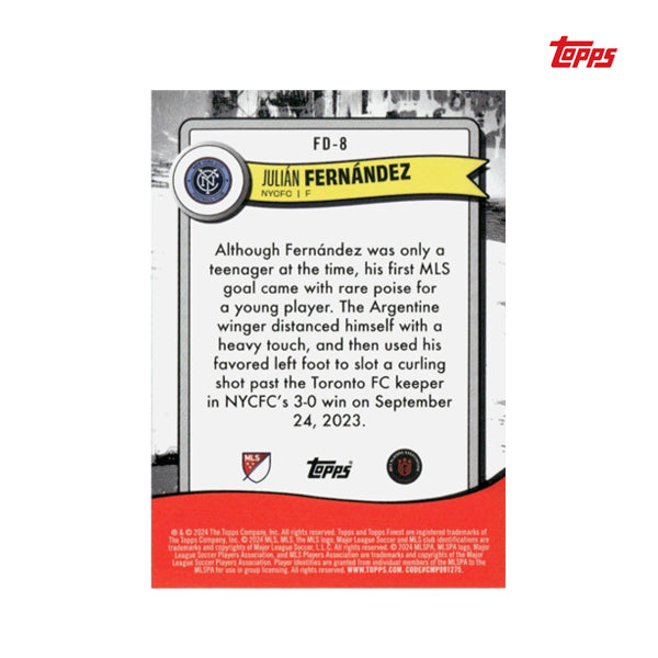 2024 Topps Finest MLS - Julian Fernandez, Finest Debuts, Rookie kartica